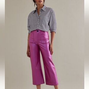 Anthropologie Maeve Colette Cropped Wide-Leg Faux Leather Pants Rose Size 33